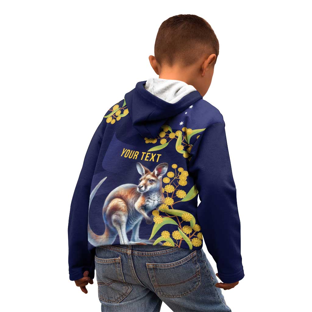 Blue Kangaroo and Golden Wattle Personalised Kid Hoodie Happy Australia Day 6 January - Vibe Hoodie Shop