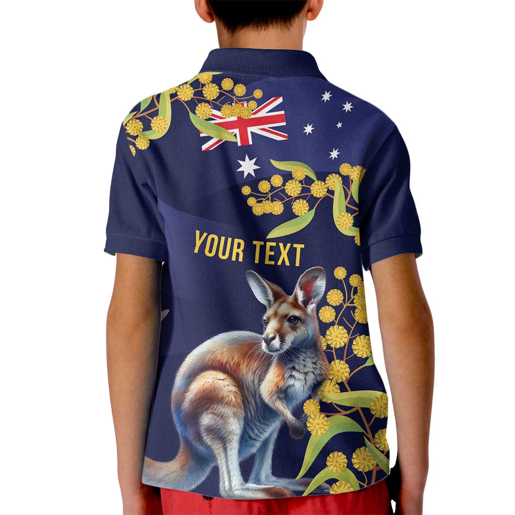 Blue Kangaroo and Golden Wattle Personalised Kid Polo Shirt Happy Australia Day 6 January - Vibe Hoodie Shop