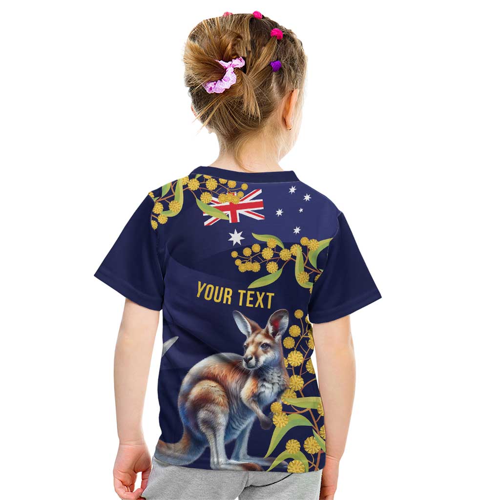 Blue Kangaroo and Golden Wattle Personalised Kid T Shirt Happy Australia Day 6 January - Vibe Hoodie Shop