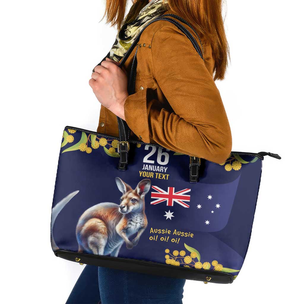 Blue Kangaroo and Golden Wattle Personalised Leather Tote Bag Happy Australia Day 6 January