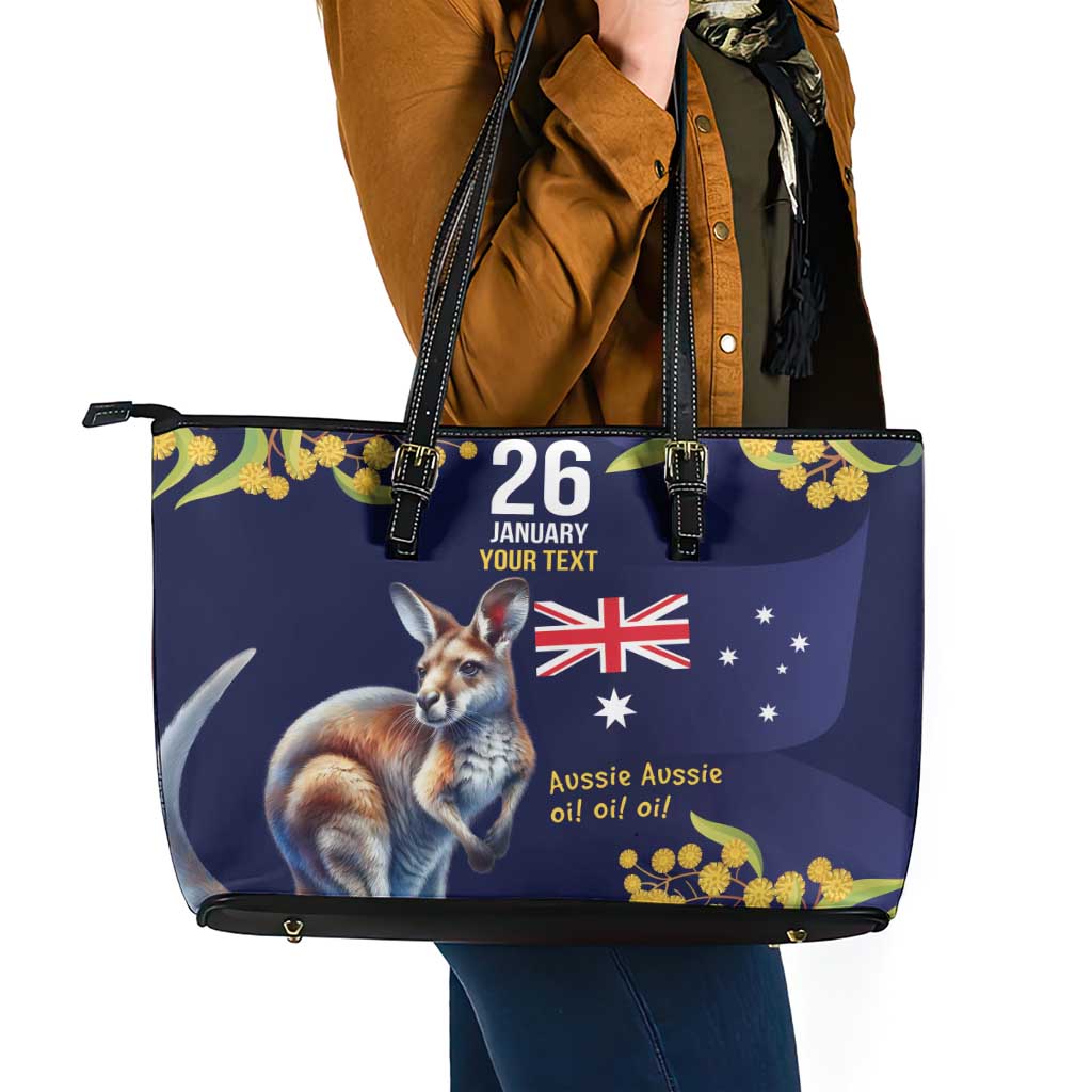 Blue Kangaroo and Golden Wattle Personalised Leather Tote Bag Happy Australia Day 6 January