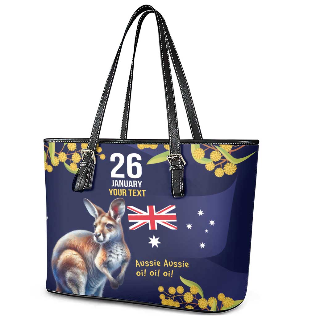 Blue Kangaroo and Golden Wattle Personalised Leather Tote Bag Happy Australia Day 6 January