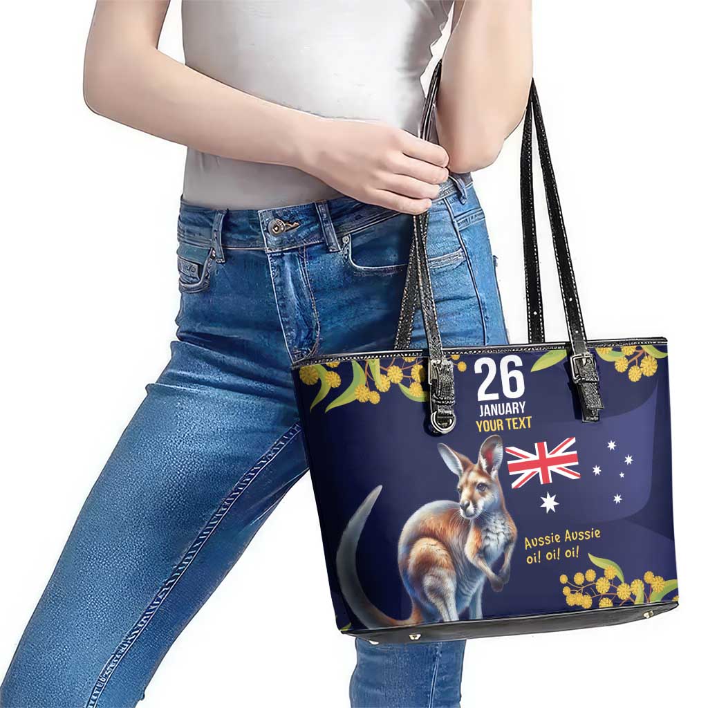 Blue Kangaroo and Golden Wattle Personalised Leather Tote Bag Happy Australia Day 6 January