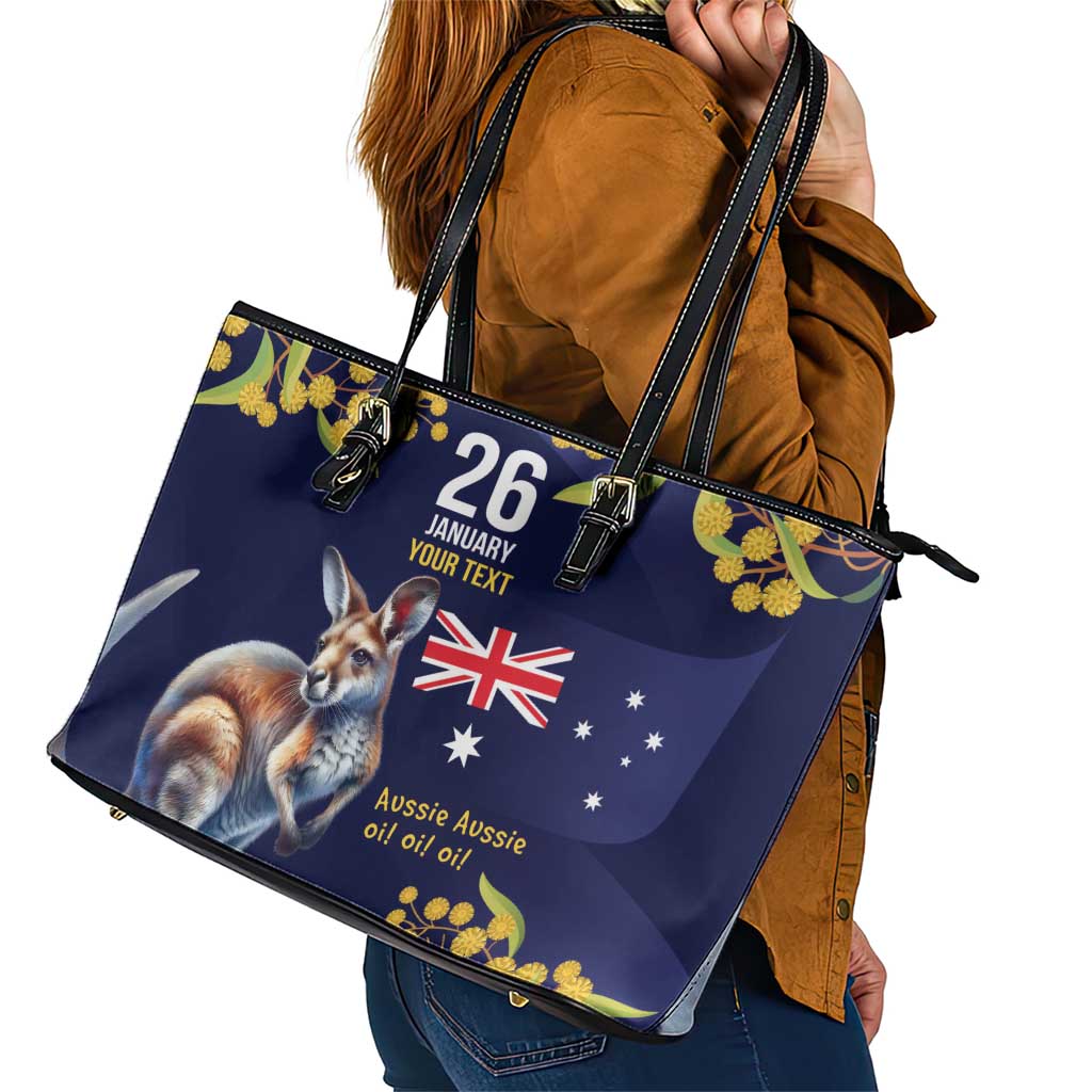 Blue Kangaroo and Golden Wattle Personalised Leather Tote Bag Happy Australia Day 6 January