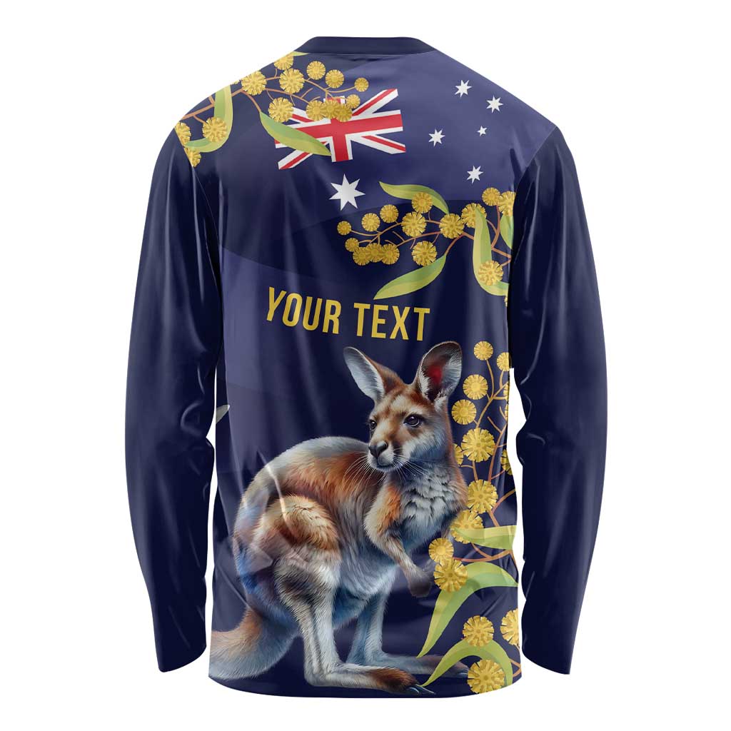 Blue Kangaroo and Golden Wattle Personalised Long Sleeve Shirt Happy Australia Day 6 January - Vibe Hoodie Shop