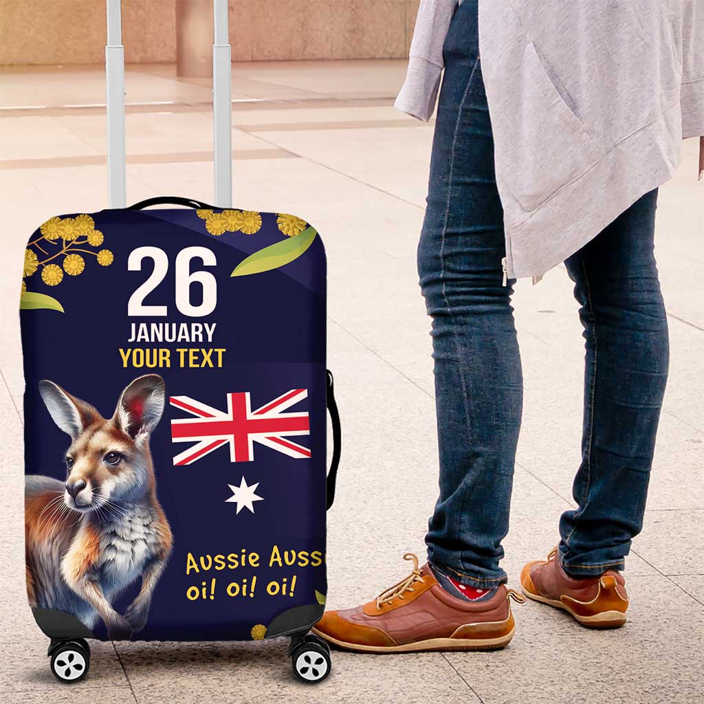 Blue Kangaroo and Golden Wattle Personalised Luggage Cover Happy Australia Day 6 January - Vibe Hoodie Shop