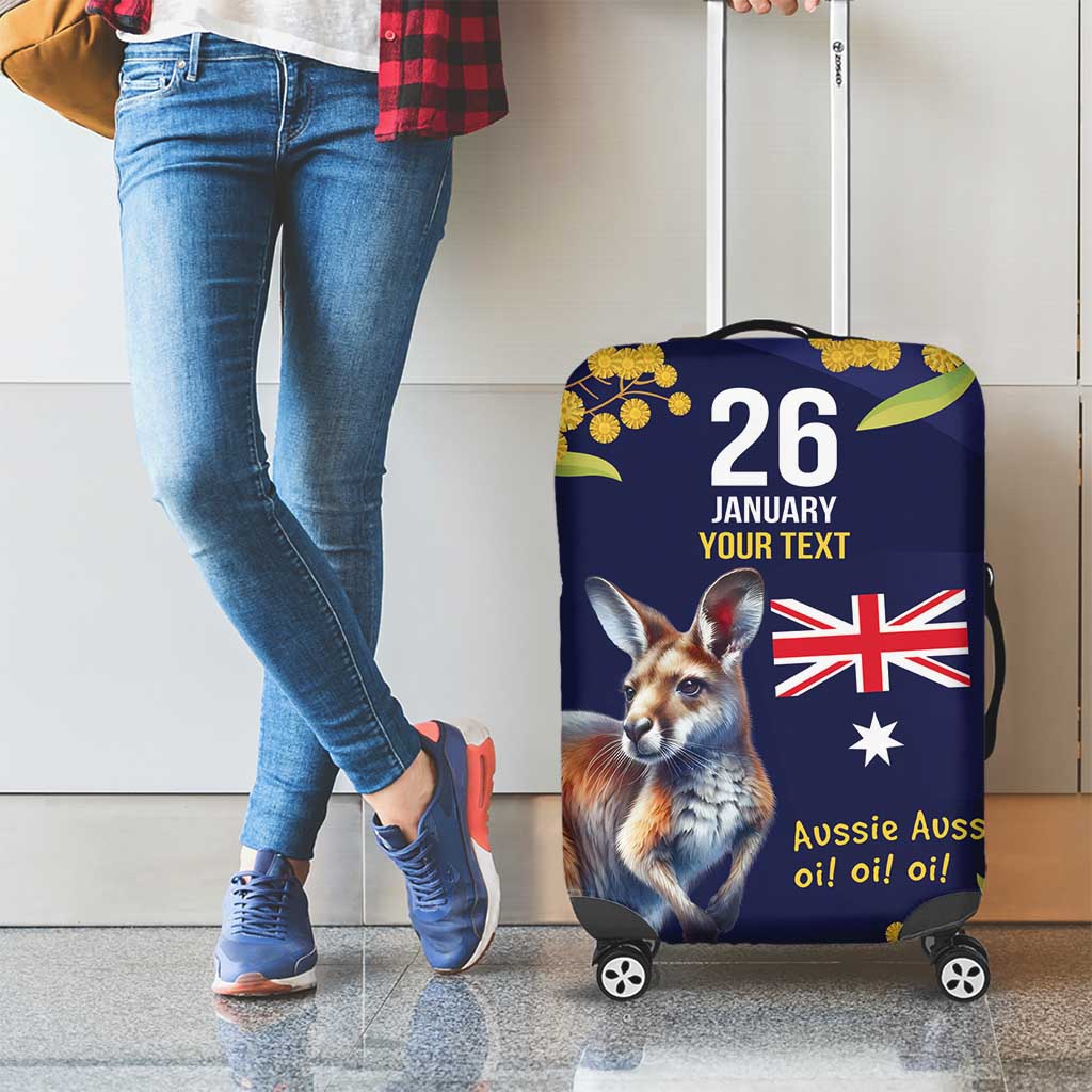 Blue Kangaroo and Golden Wattle Personalised Luggage Cover Happy Australia Day 6 January - Vibe Hoodie Shop