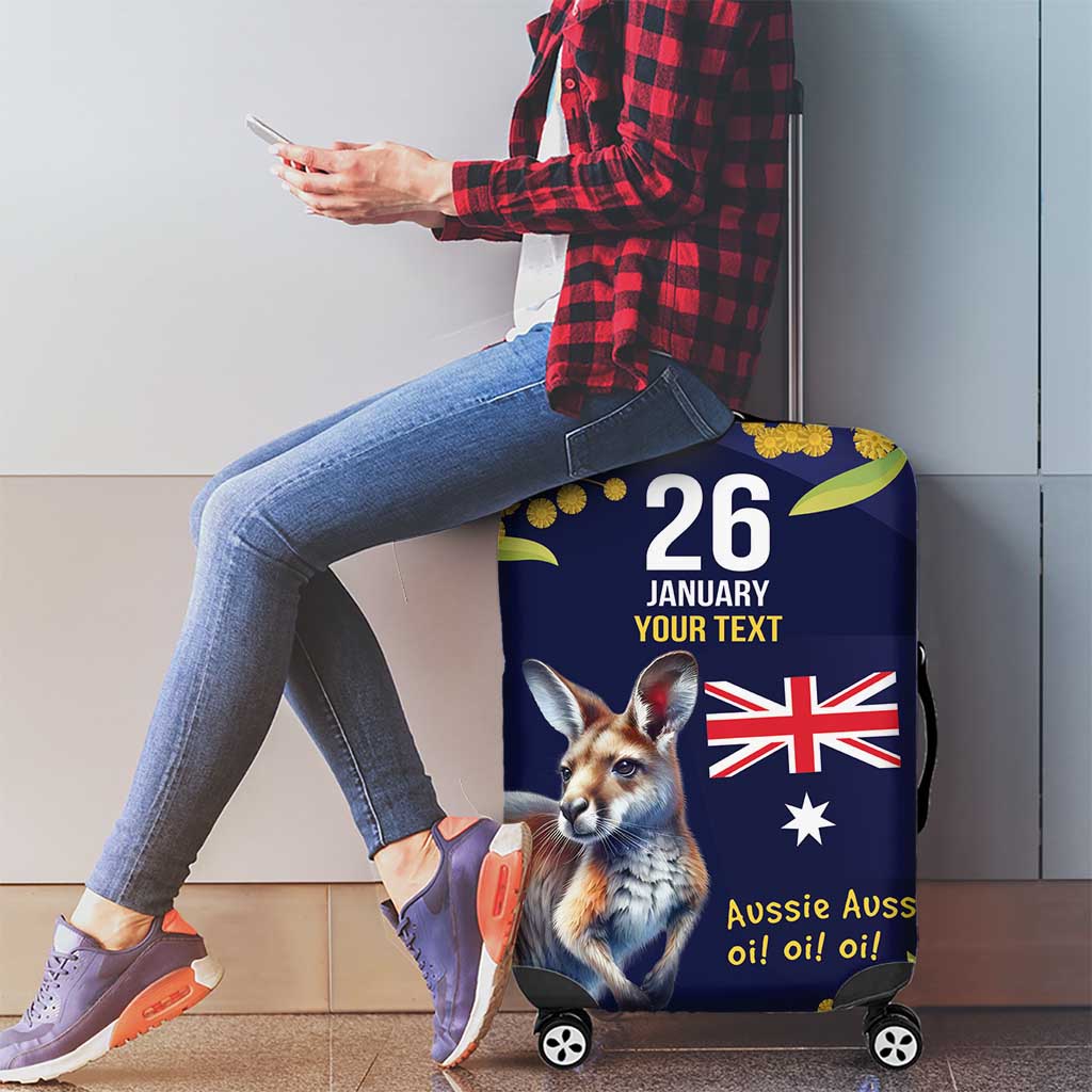 Blue Kangaroo and Golden Wattle Personalised Luggage Cover Happy Australia Day 6 January - Vibe Hoodie Shop