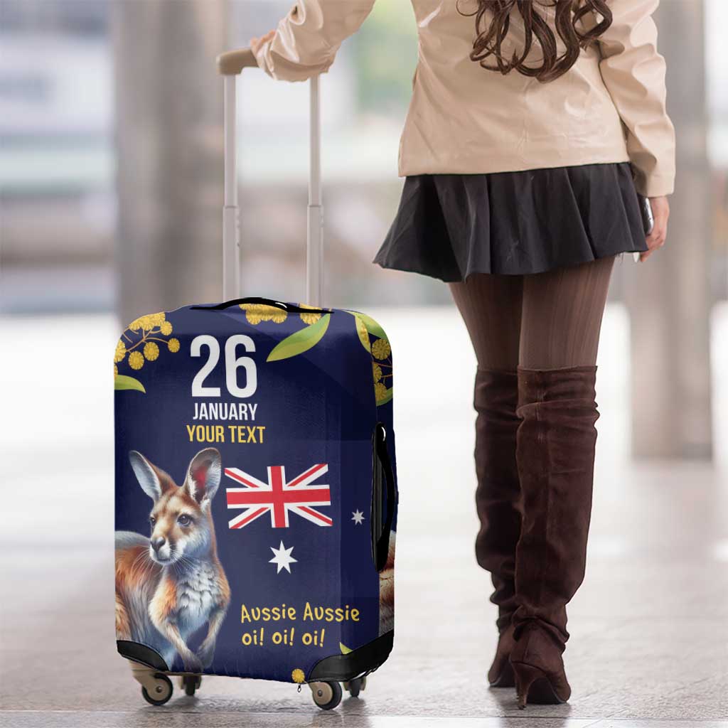 Blue Kangaroo and Golden Wattle Personalised Luggage Cover Happy Australia Day 6 January - Vibe Hoodie Shop