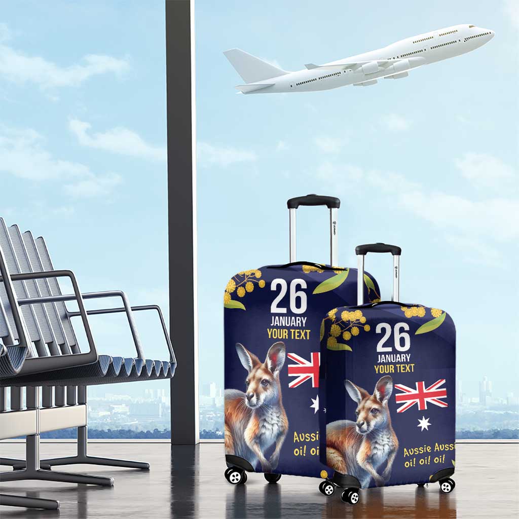 Blue Kangaroo and Golden Wattle Personalised Luggage Cover Happy Australia Day 6 January - Vibe Hoodie Shop