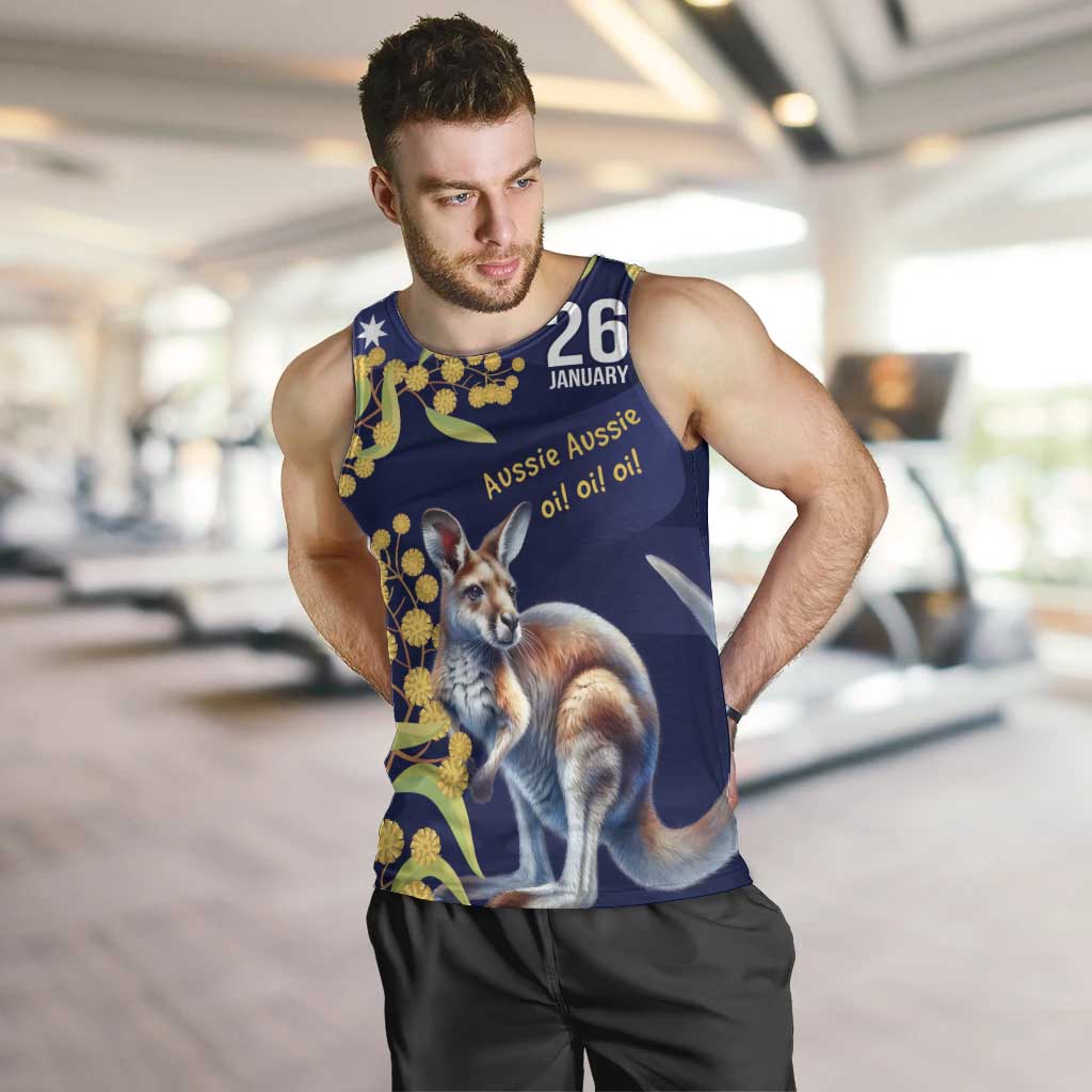 Blue Kangaroo and Golden Wattle Personalised Men Tank Top Happy Australia Day 6 January - Vibe Hoodie Shop