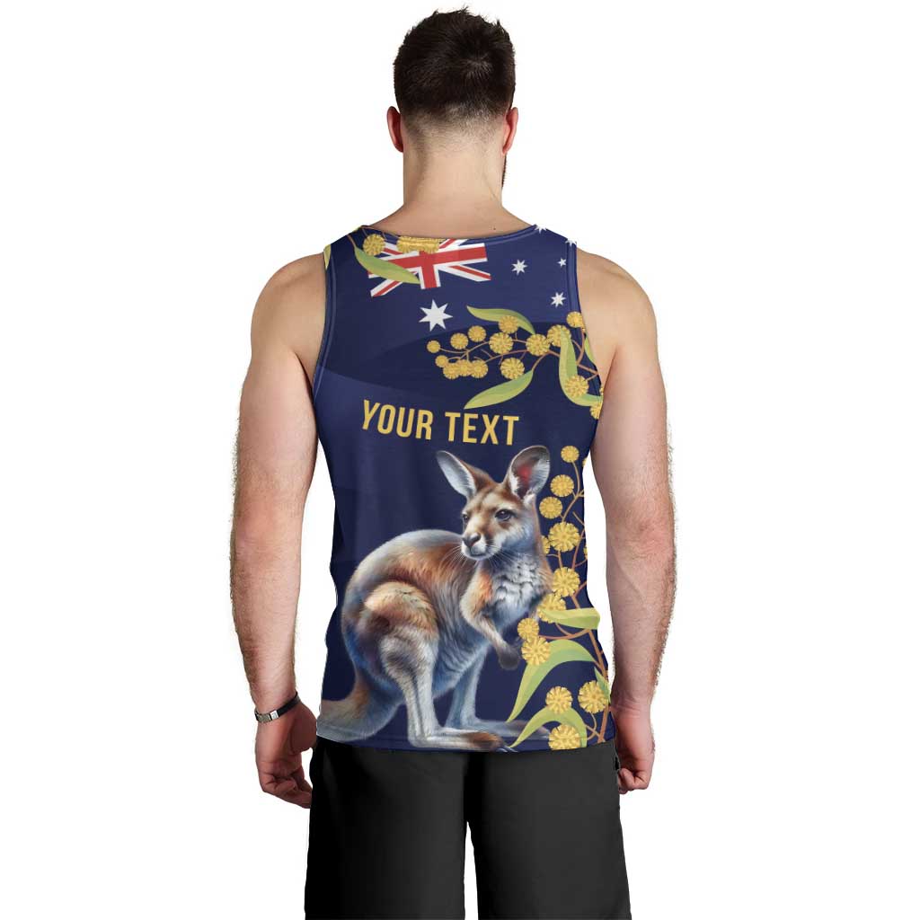 Blue Kangaroo and Golden Wattle Personalised Men Tank Top Happy Australia Day 6 January - Vibe Hoodie Shop