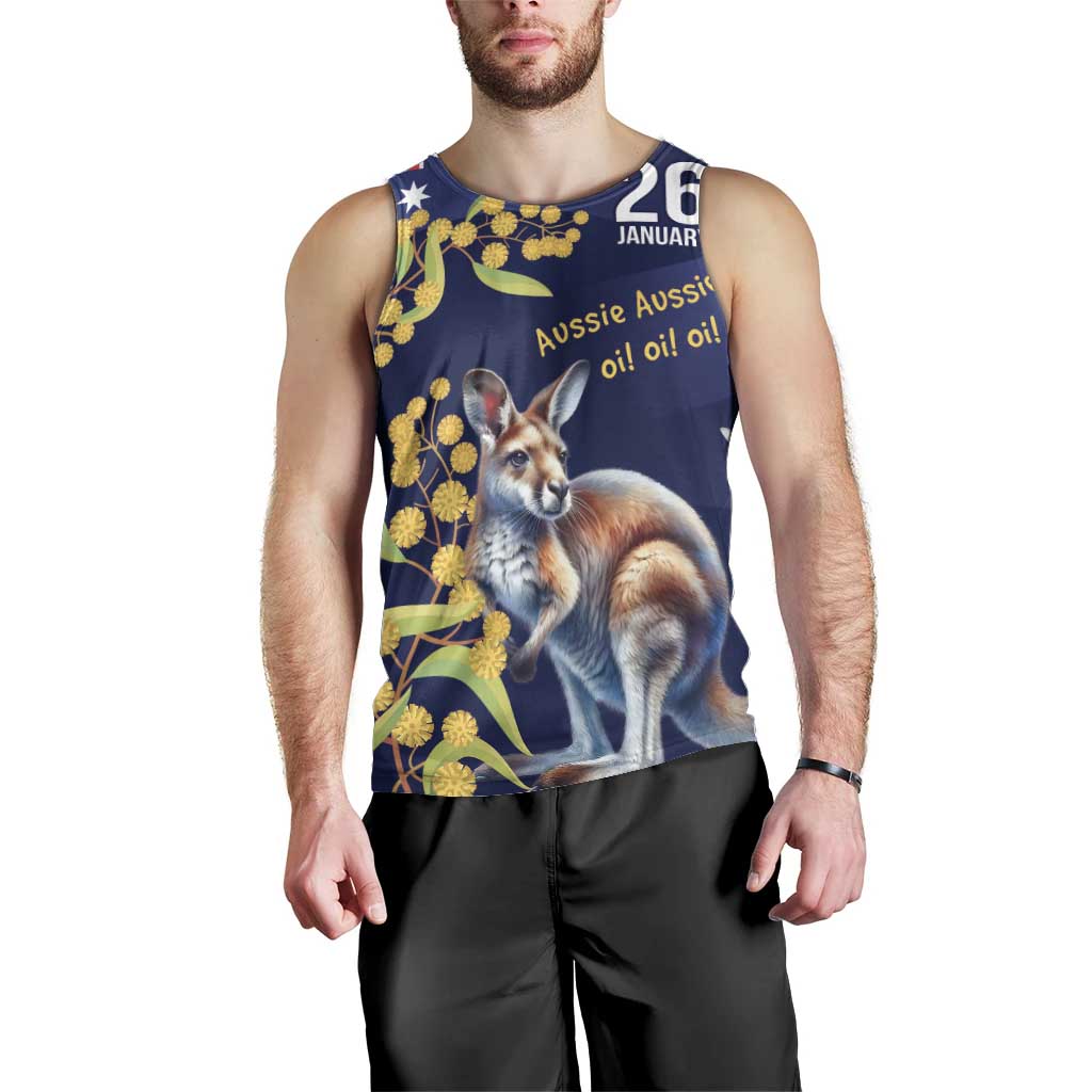 Blue Kangaroo and Golden Wattle Personalised Men Tank Top Happy Australia Day 6 January - Vibe Hoodie Shop