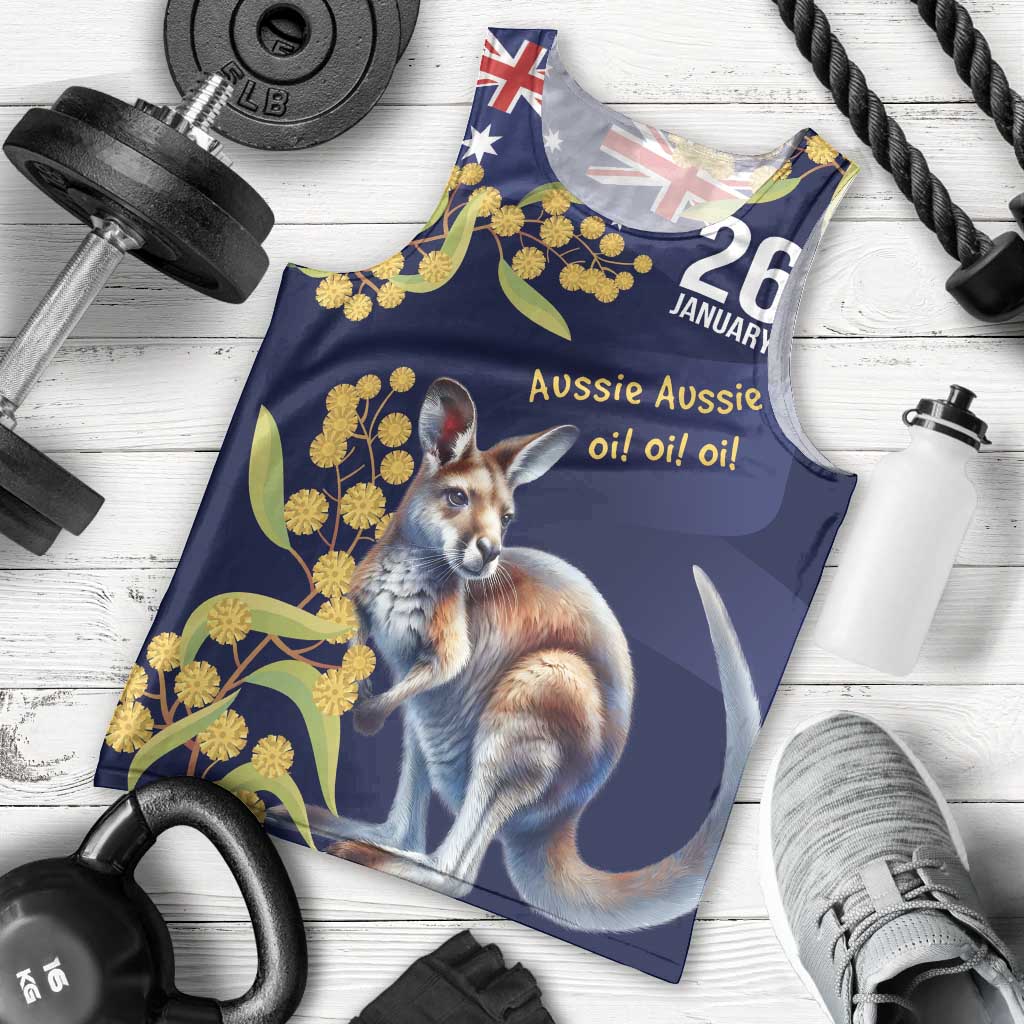 Blue Kangaroo and Golden Wattle Personalised Men Tank Top Happy Australia Day 6 January - Vibe Hoodie Shop