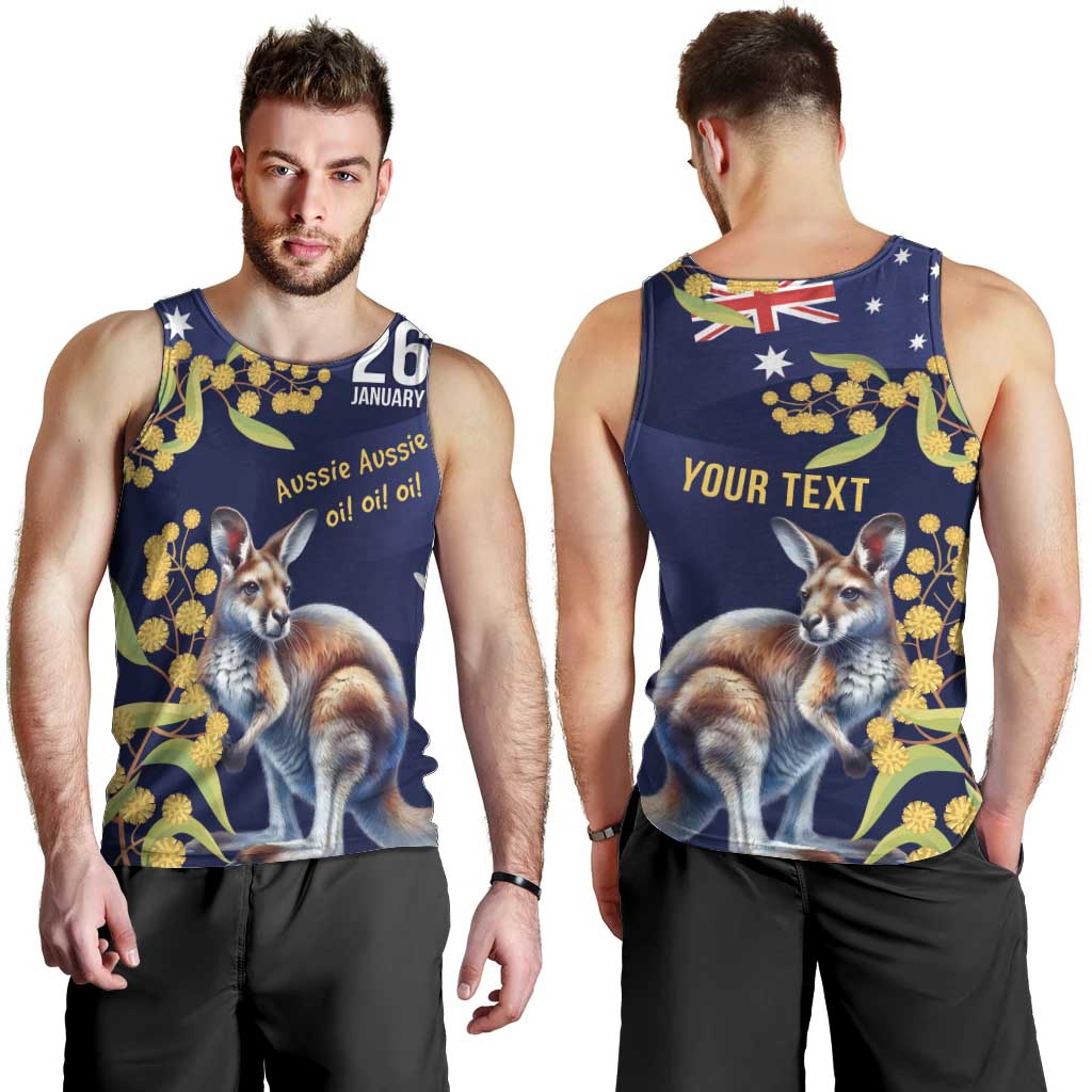 Blue Kangaroo and Golden Wattle Personalised Men Tank Top Happy Australia Day 6 January - Vibe Hoodie Shop