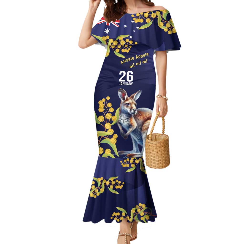 Blue Kangaroo and Golden Wattle Personalised Mermaid Dress Happy Australia Day 6 January