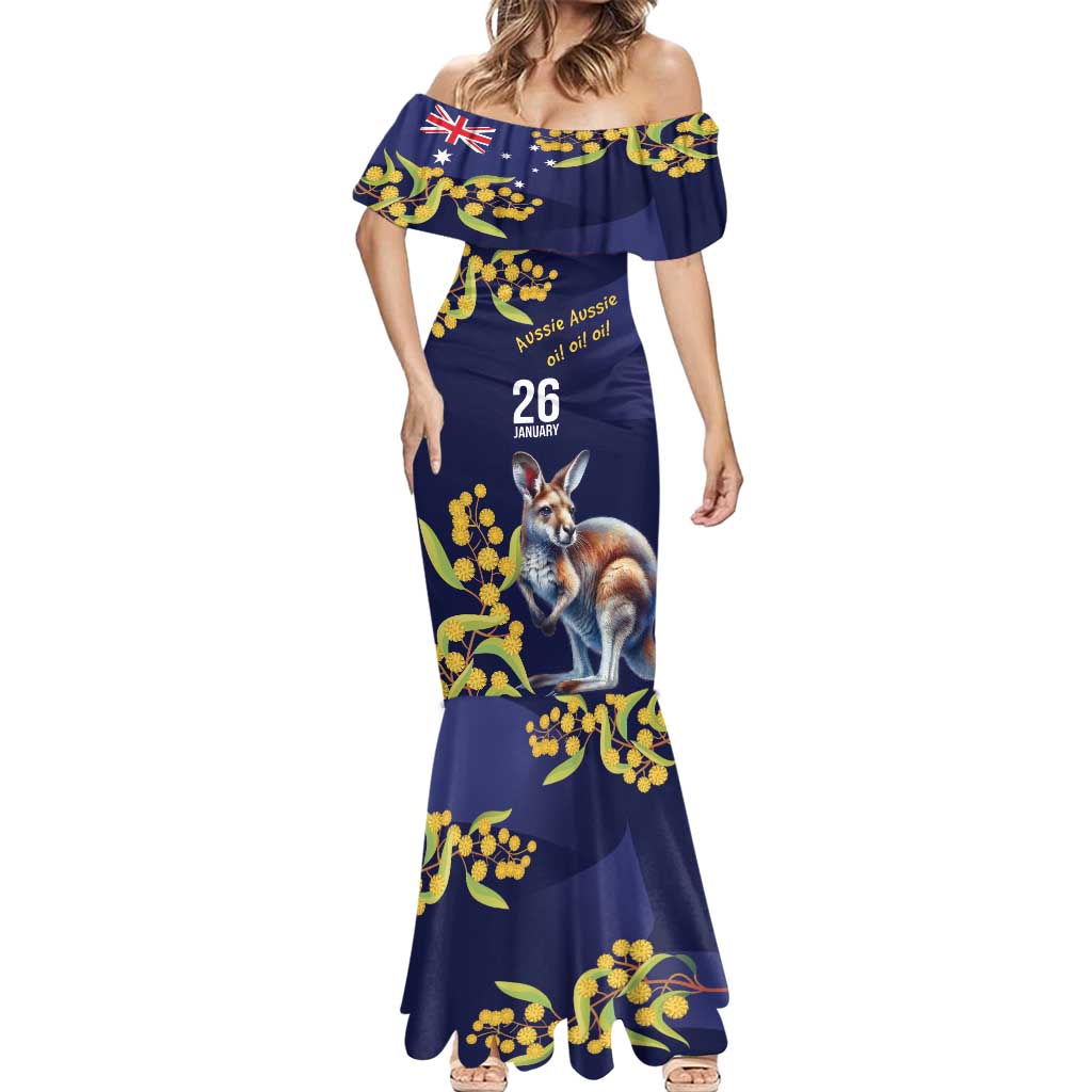 Blue Kangaroo and Golden Wattle Personalised Mermaid Dress Happy Australia Day 6 January