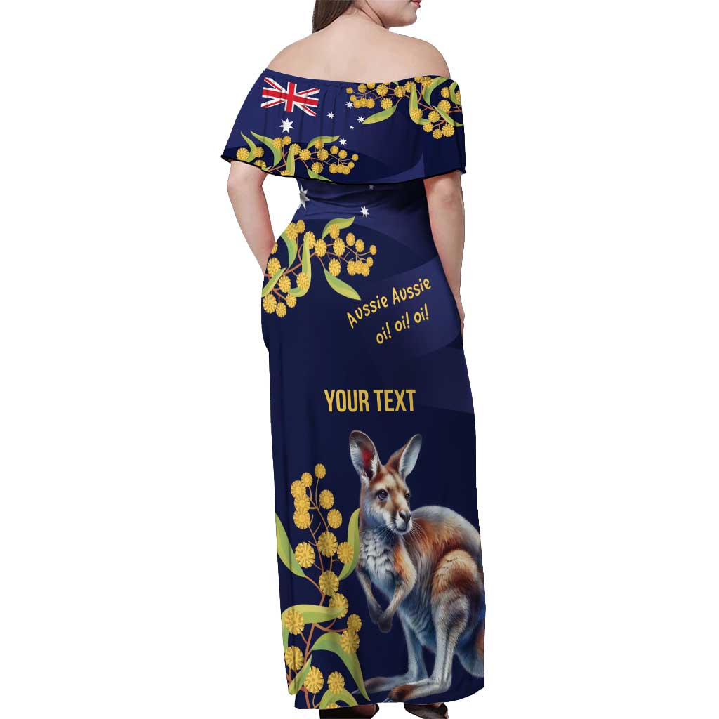 Blue Kangaroo and Golden Wattle Personalised Off Shoulder Maxi Dress Happy Australia Day 6 January