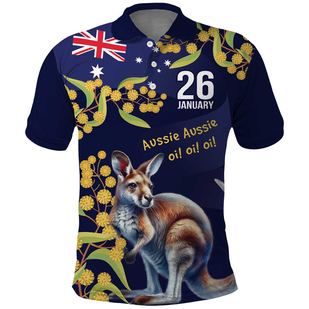 Blue Kangaroo and Golden Wattle Personalised Polo Shirt Happy Australia Day 6 January LT9 - Vibe Hoodie Shop