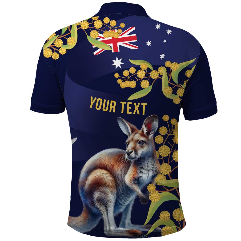 Blue Kangaroo and Golden Wattle Personalised Polo Shirt Happy Australia Day 6 January LT9 - Vibe Hoodie Shop