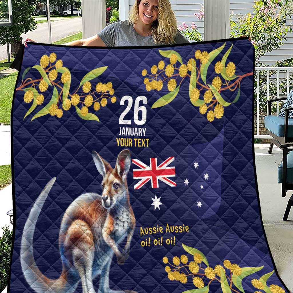 Blue Kangaroo and Golden Wattle Personalised Quilt Happy Australia Day 6 January - Vibe Hoodie Shop