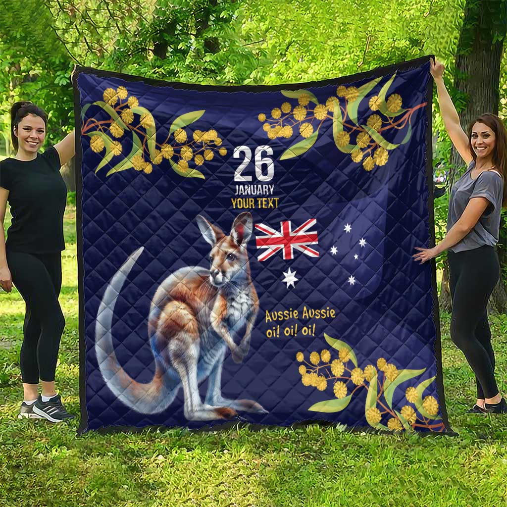 Blue Kangaroo and Golden Wattle Personalised Quilt Happy Australia Day 6 January - Vibe Hoodie Shop