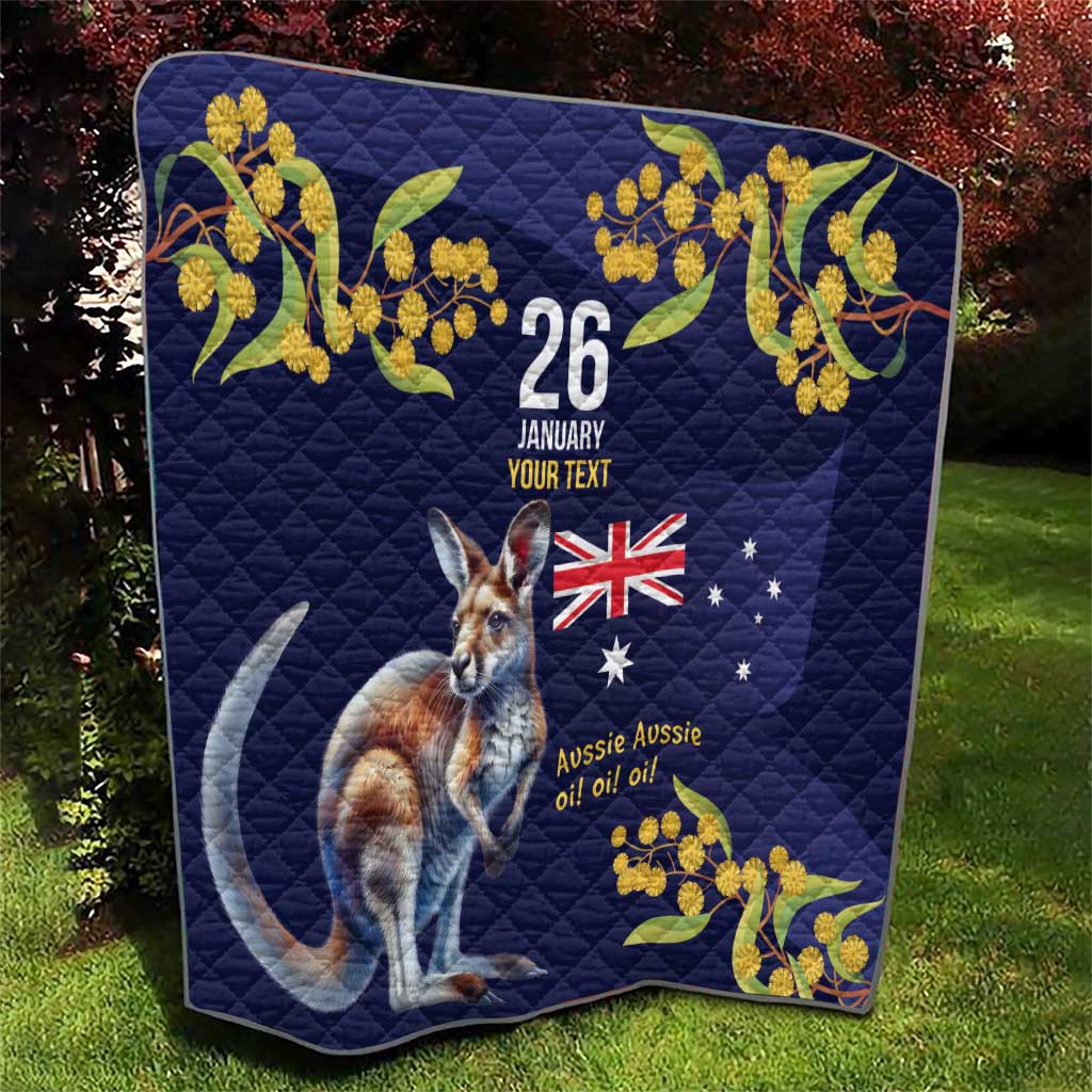 Blue Kangaroo and Golden Wattle Personalised Quilt Happy Australia Day 6 January - Vibe Hoodie Shop