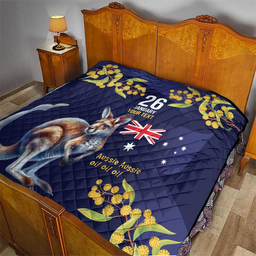 Blue Kangaroo and Golden Wattle Personalised Quilt Happy Australia Day 6 January - Vibe Hoodie Shop