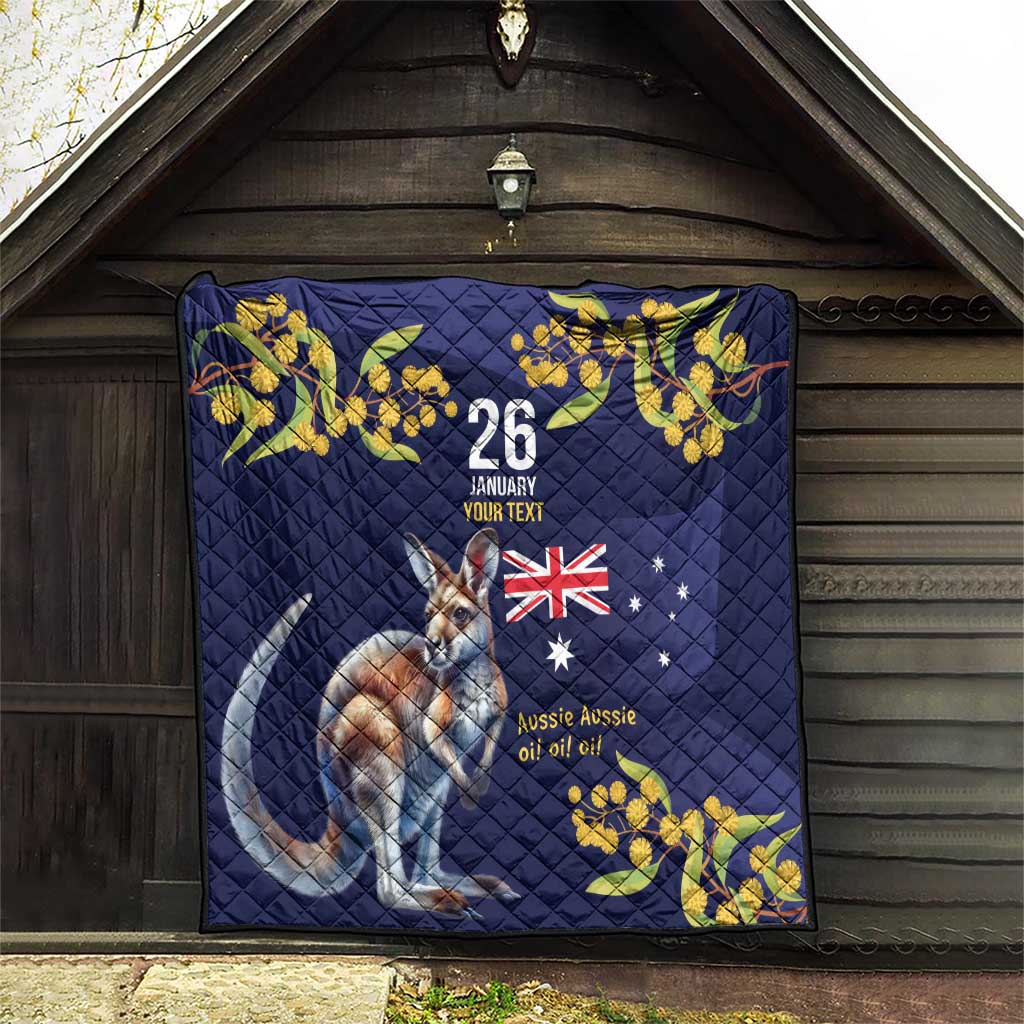 Blue Kangaroo and Golden Wattle Personalised Quilt Happy Australia Day 6 January - Vibe Hoodie Shop