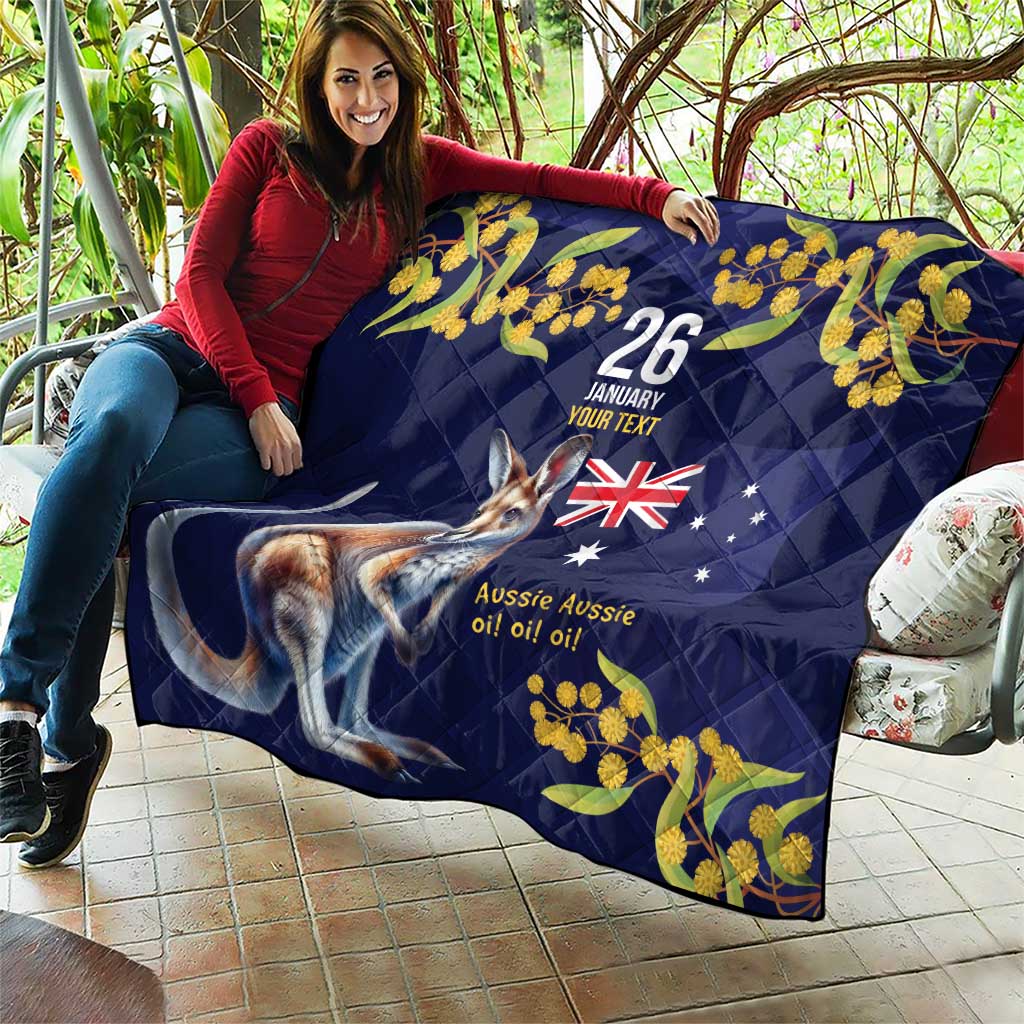 Blue Kangaroo and Golden Wattle Personalised Quilt Happy Australia Day 6 January - Vibe Hoodie Shop