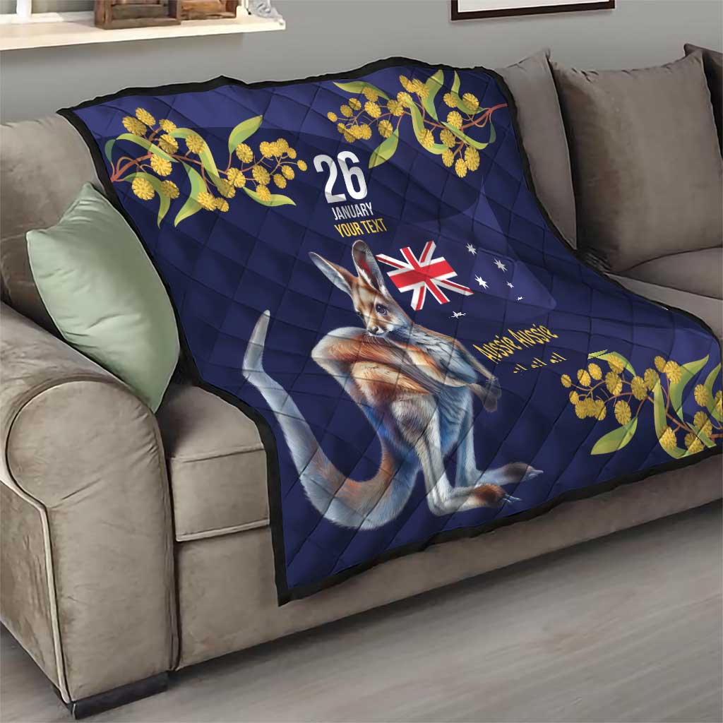 Blue Kangaroo and Golden Wattle Personalised Quilt Happy Australia Day 6 January - Vibe Hoodie Shop