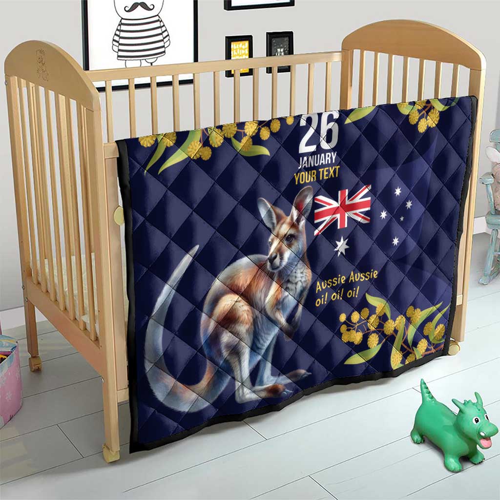 Blue Kangaroo and Golden Wattle Personalised Quilt Happy Australia Day 6 January - Vibe Hoodie Shop