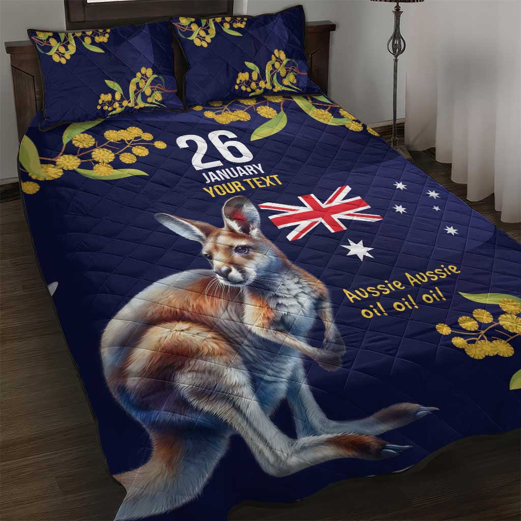 Blue Kangaroo and Golden Wattle Personalised Quilt Bed Set Happy Australia Day 6 January - Vibe Hoodie Shop