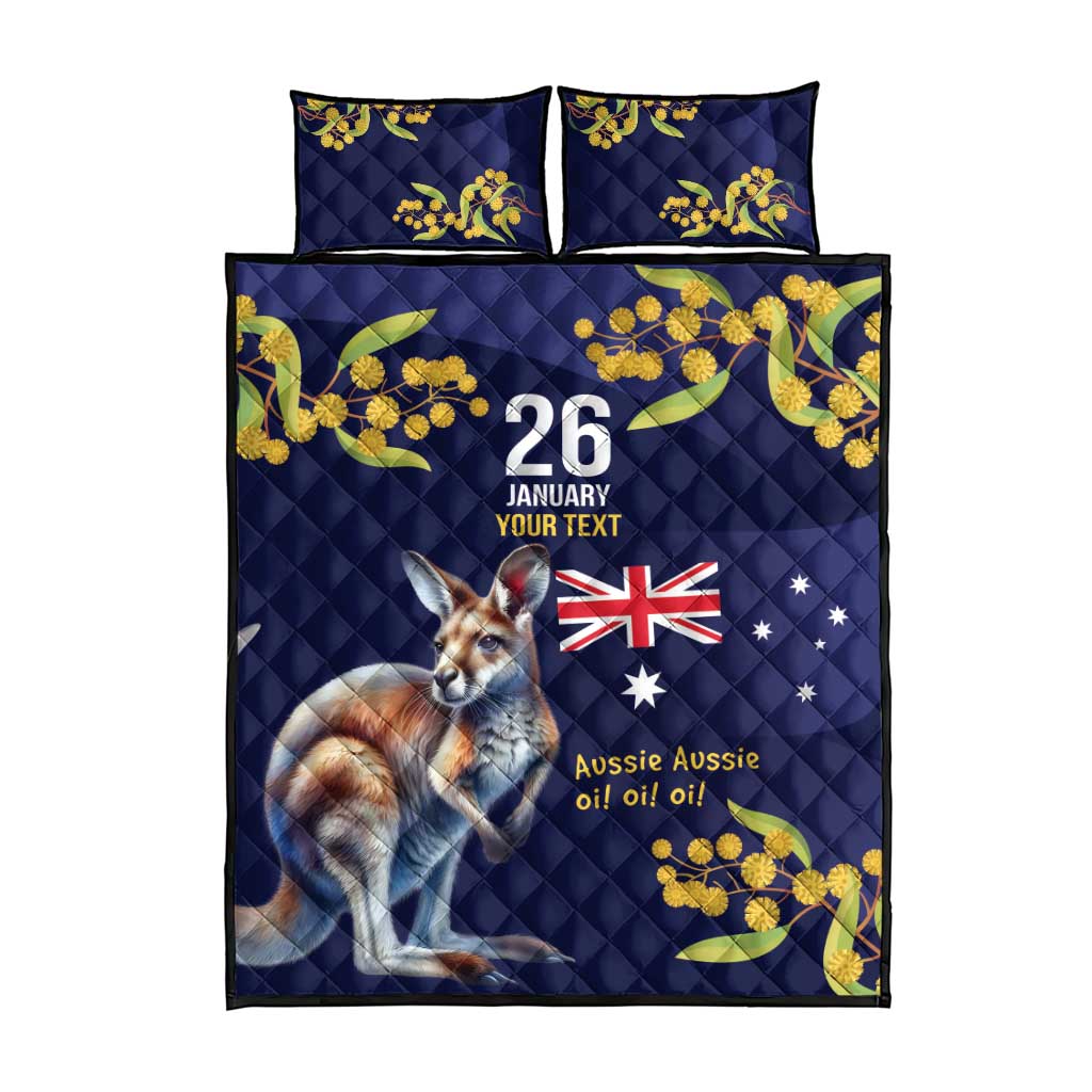 Blue Kangaroo and Golden Wattle Personalised Quilt Bed Set Happy Australia Day 6 January - Vibe Hoodie Shop