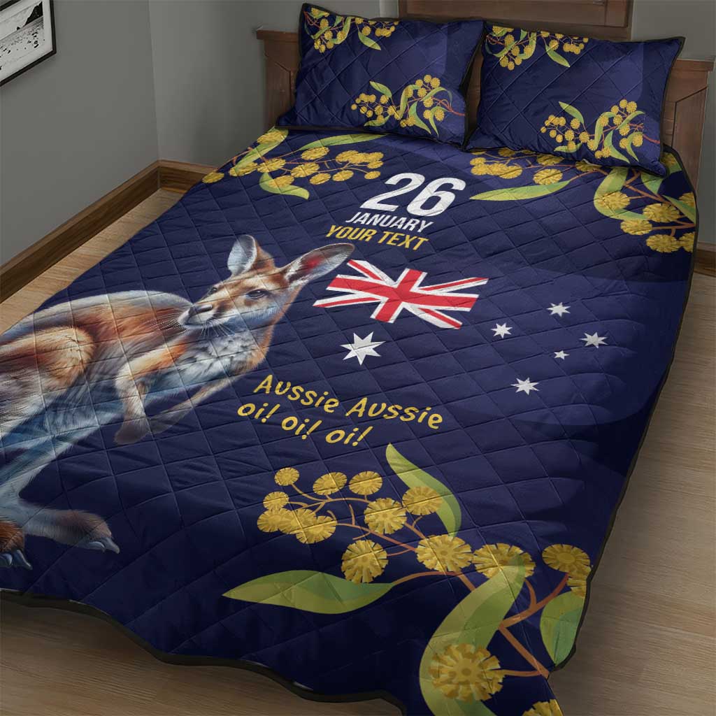 Blue Kangaroo and Golden Wattle Personalised Quilt Bed Set Happy Australia Day 6 January - Vibe Hoodie Shop