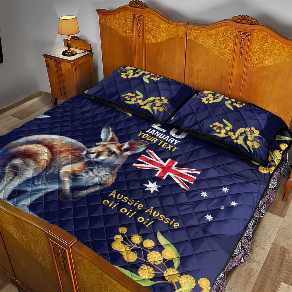 Blue Kangaroo and Golden Wattle Personalised Quilt Bed Set Happy Australia Day 6 January - Vibe Hoodie Shop