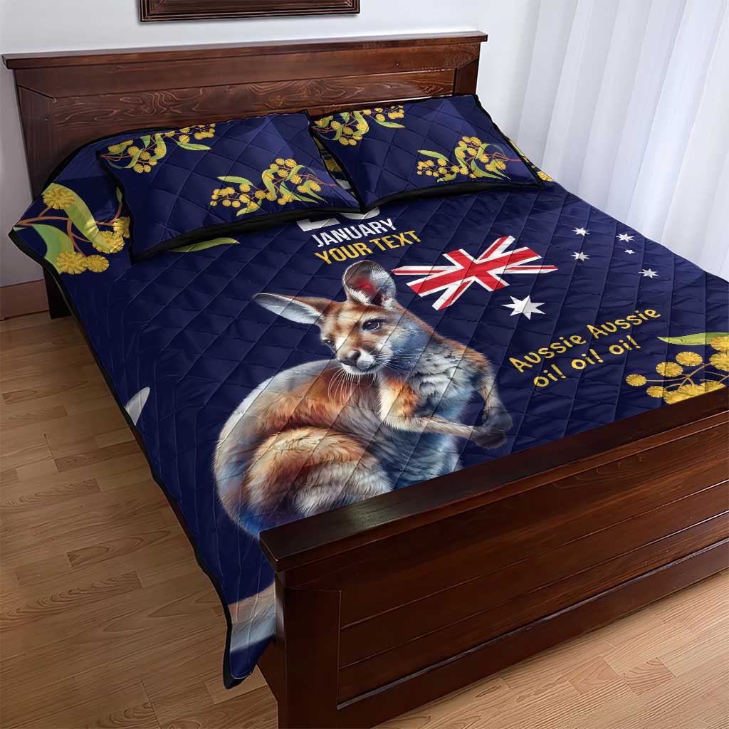 Blue Kangaroo and Golden Wattle Personalised Quilt Bed Set Happy Australia Day 6 January - Vibe Hoodie Shop