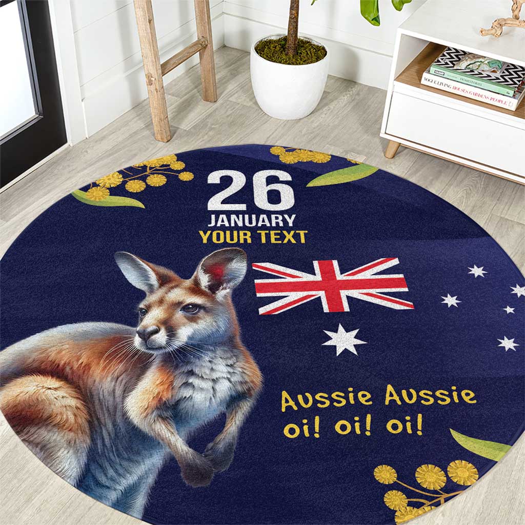 Blue Kangaroo and Golden Wattle Personalised Round Carpet Happy Australia Day 6 January