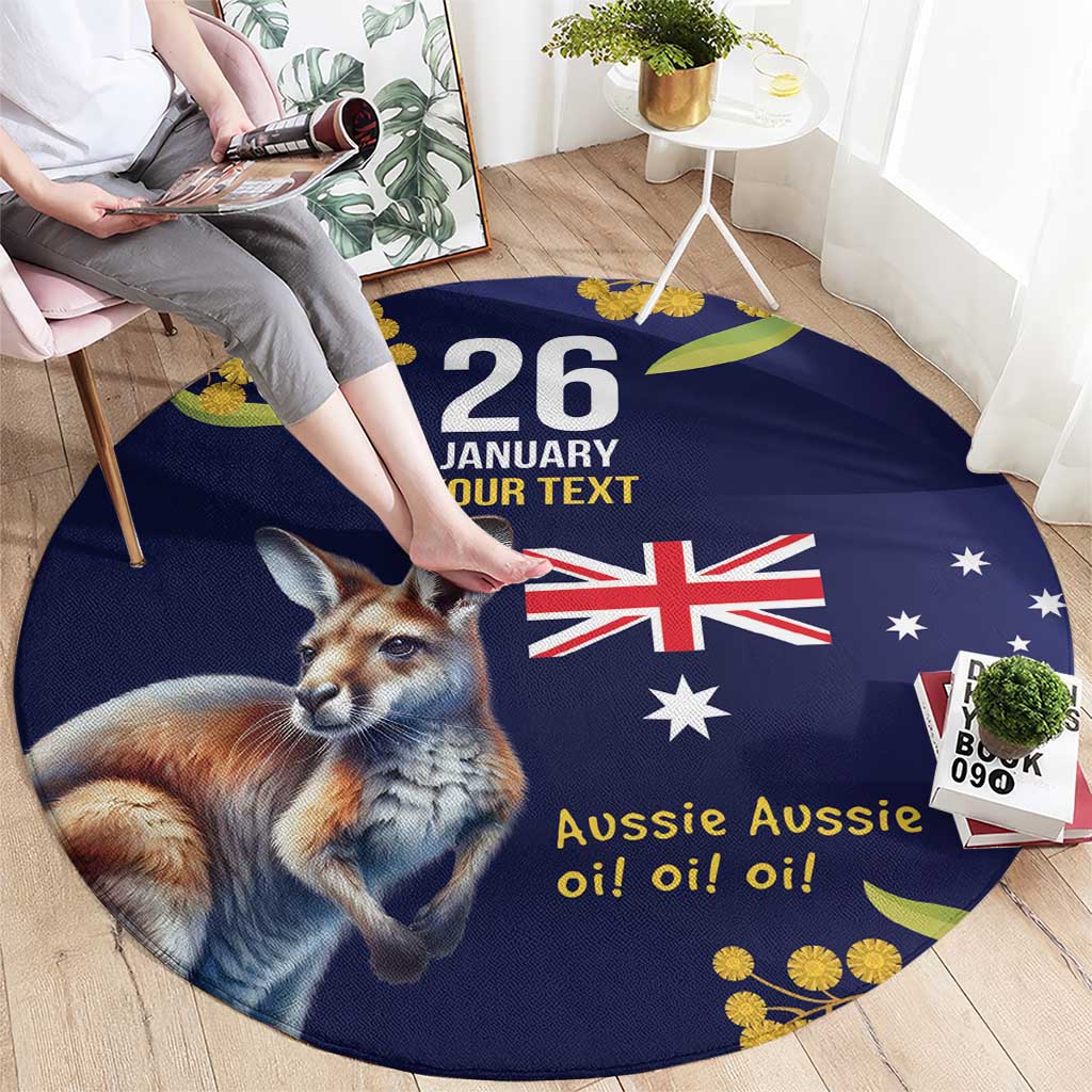 Blue Kangaroo and Golden Wattle Personalised Round Carpet Happy Australia Day 6 January