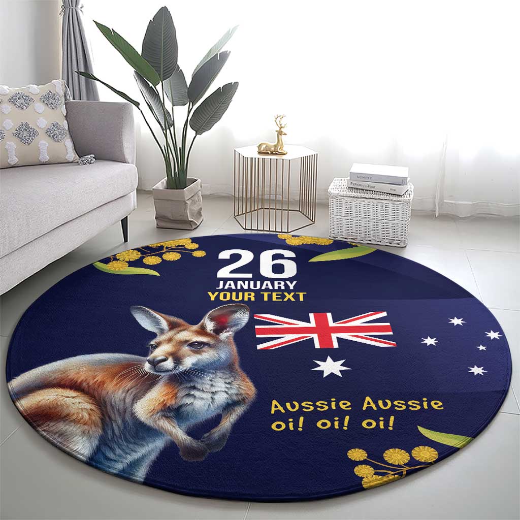 Blue Kangaroo and Golden Wattle Personalised Round Carpet Happy Australia Day 6 January