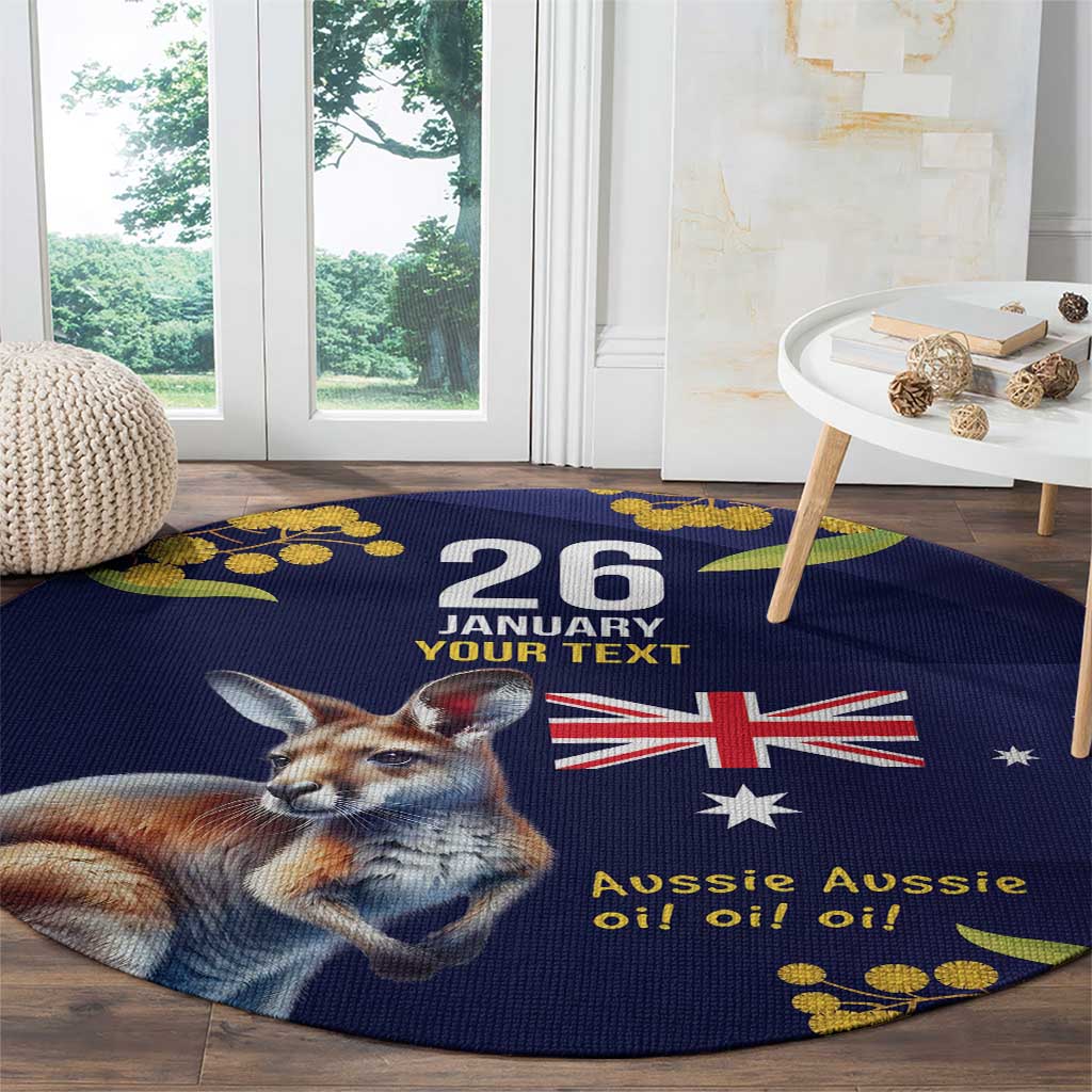 Blue Kangaroo and Golden Wattle Personalised Round Carpet Happy Australia Day 6 January