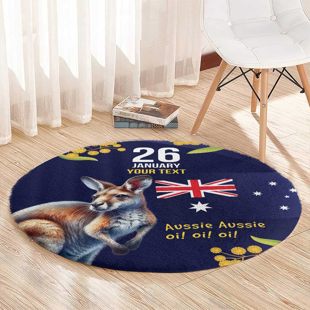 Blue Kangaroo and Golden Wattle Personalised Round Carpet Happy Australia Day 6 January