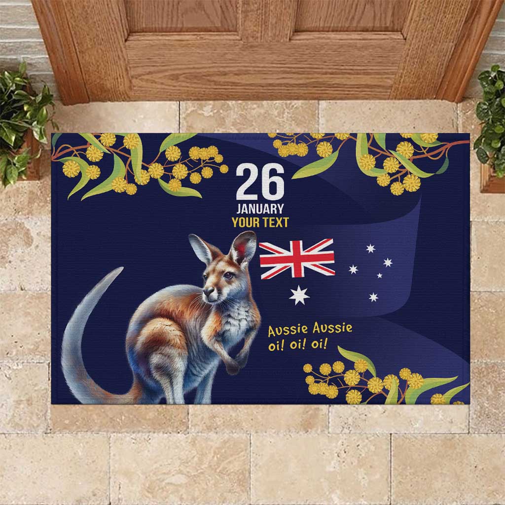 Blue Kangaroo and Golden Wattle Personalised Rubber Doormat Happy Australia Day 6 January