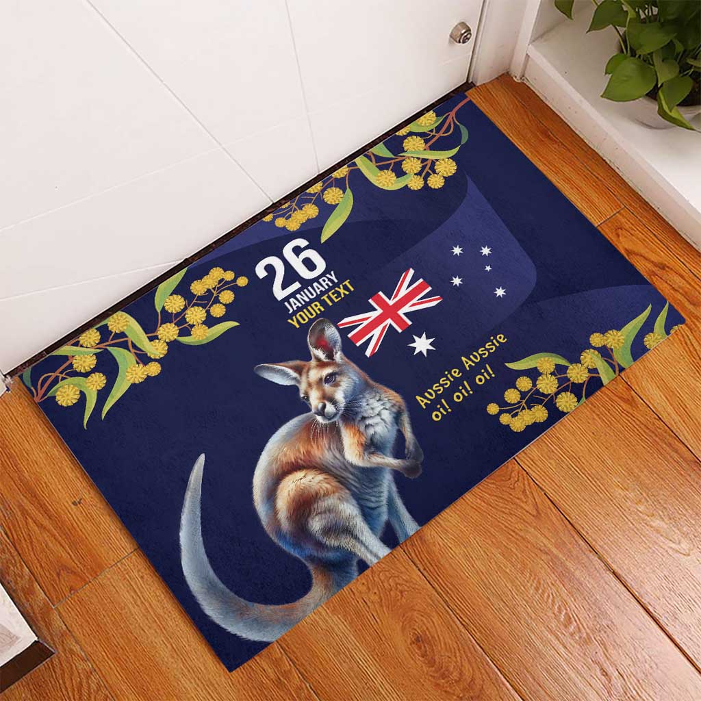 Blue Kangaroo and Golden Wattle Personalised Rubber Doormat Happy Australia Day 6 January