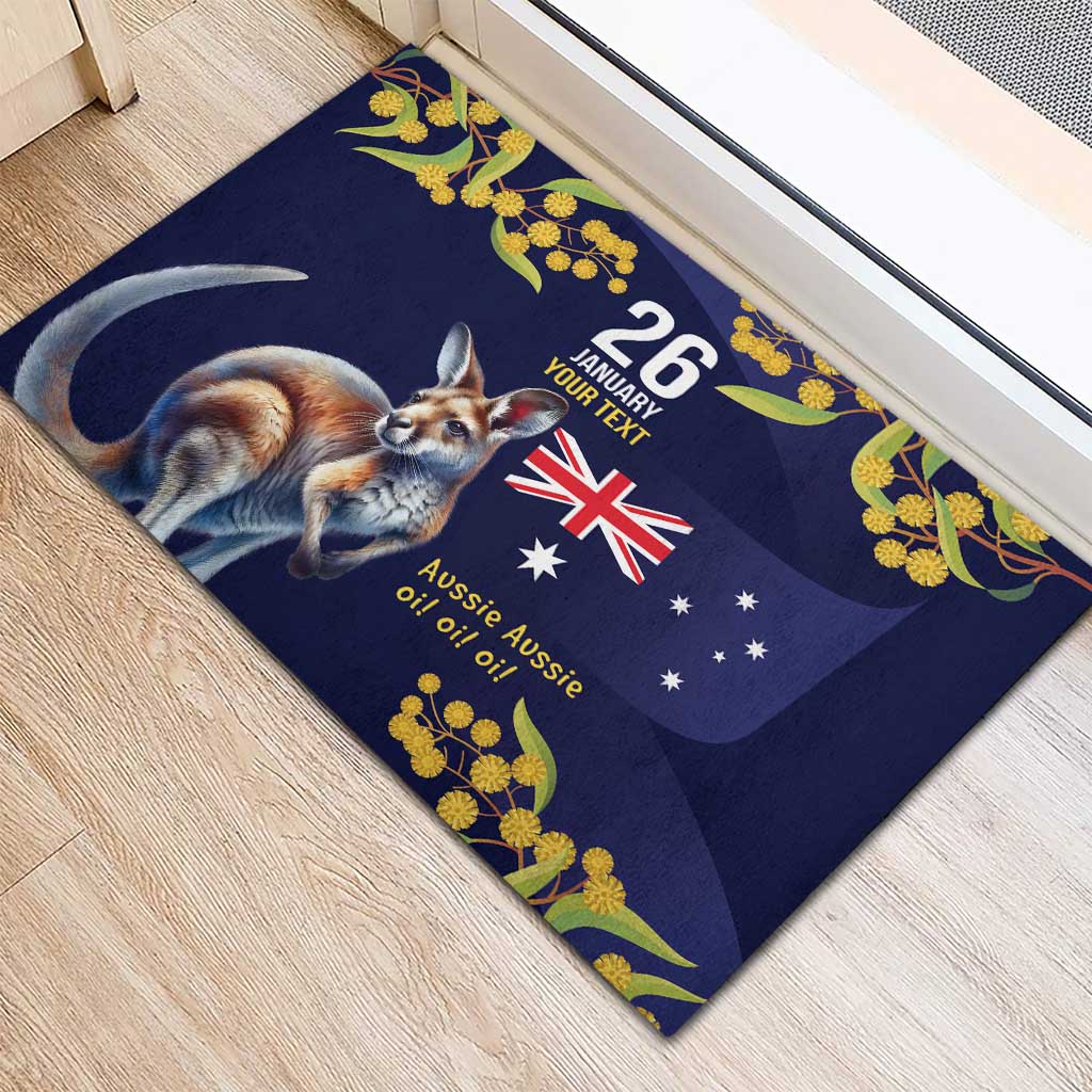 Blue Kangaroo and Golden Wattle Personalised Rubber Doormat Happy Australia Day 6 January