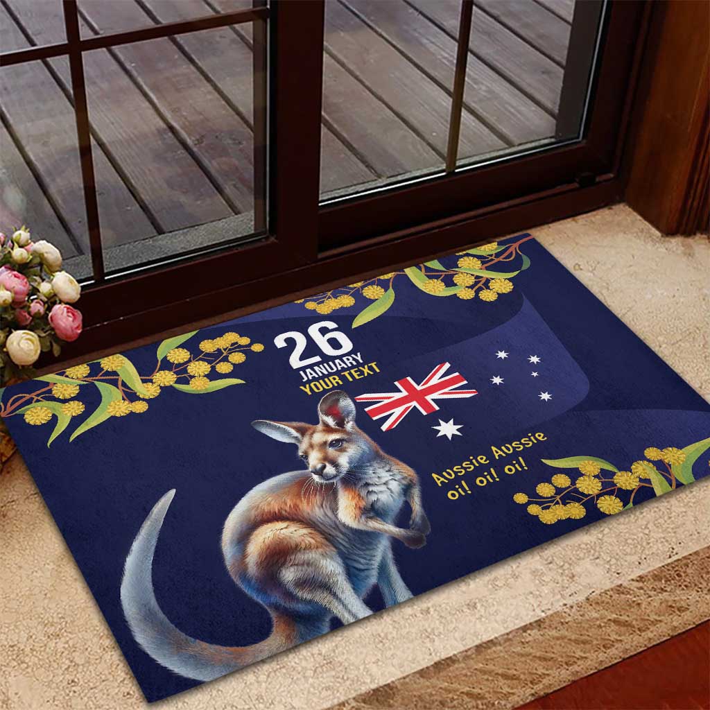 Blue Kangaroo and Golden Wattle Personalised Rubber Doormat Happy Australia Day 6 January