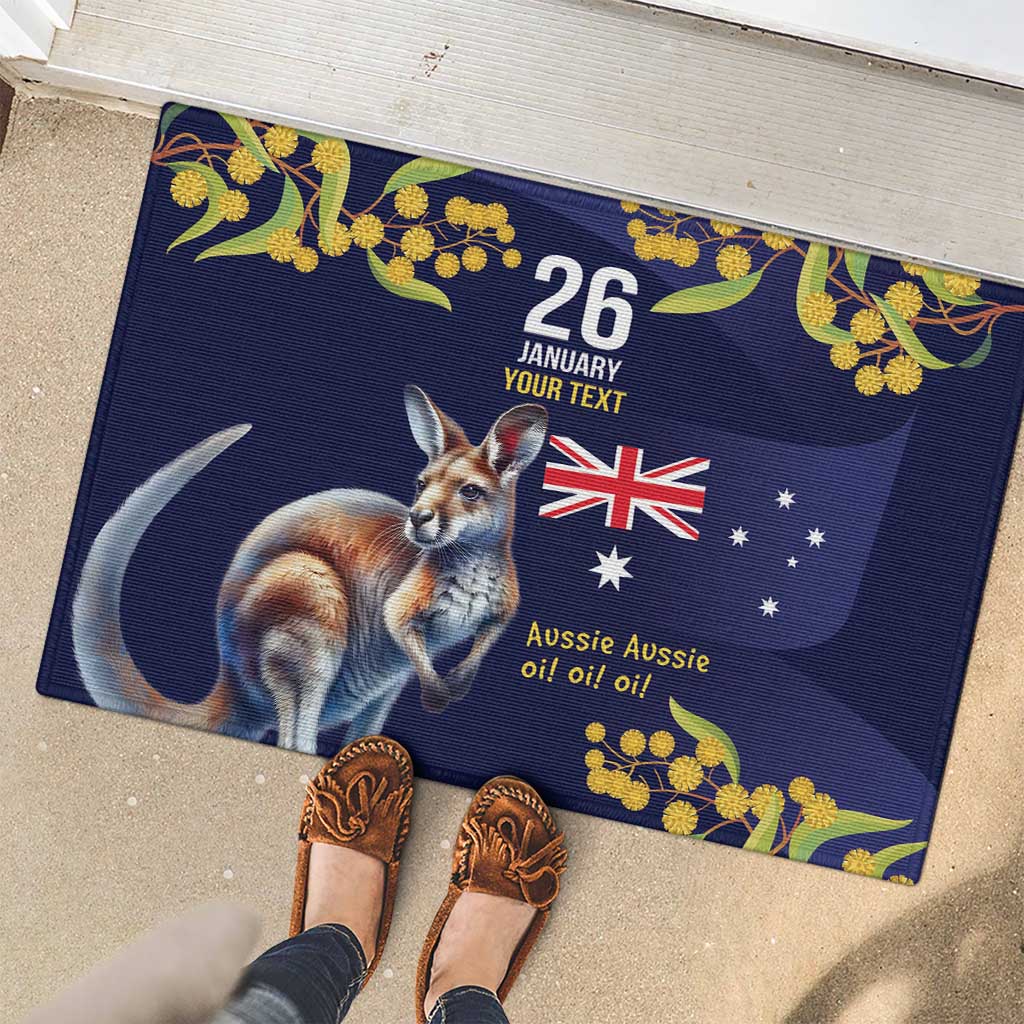 Blue Kangaroo and Golden Wattle Personalised Rubber Doormat Happy Australia Day 6 January