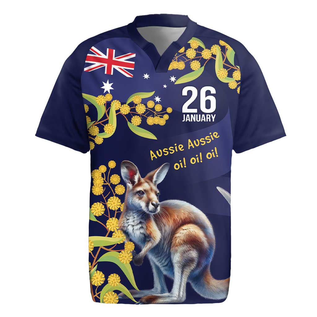 Blue Kangaroo and Golden Wattle Personalised Rugby Jersey Happy Australia Day 6 January