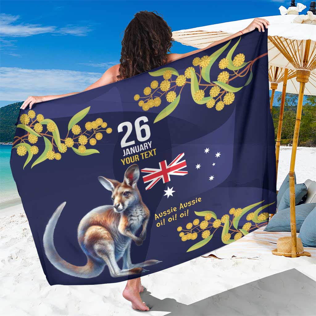 Blue Kangaroo and Golden Wattle Personalised Sarong Happy Australia Day 6 January - Vibe Hoodie Shop