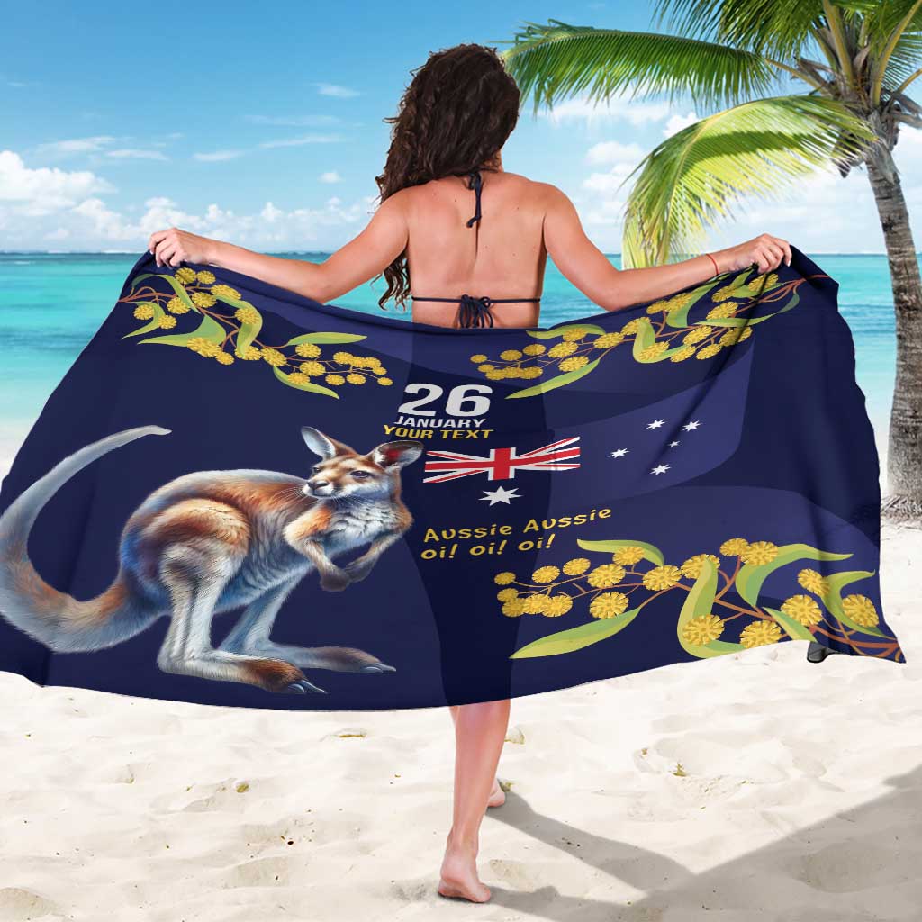 Blue Kangaroo and Golden Wattle Personalised Sarong Happy Australia Day 6 January - Vibe Hoodie Shop